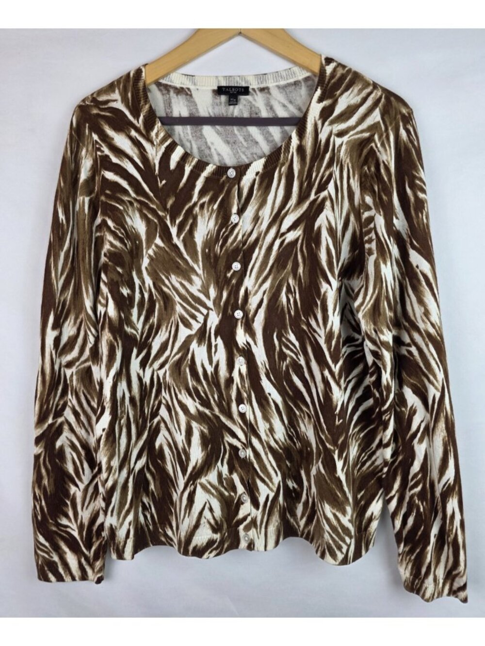 Talbots Women's Cardigan Sweater Petite Size  XLP Brown Long Sleeve Knit Top